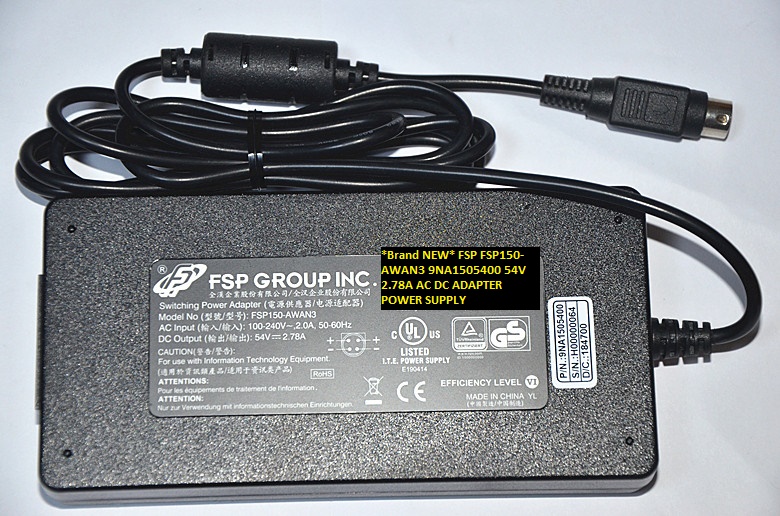 *Brand NEW* 4pin 9NA1505400 54V 2.78A AC DC ADAPTER FSP FSP150-AWAN3 POWER SUPPLY